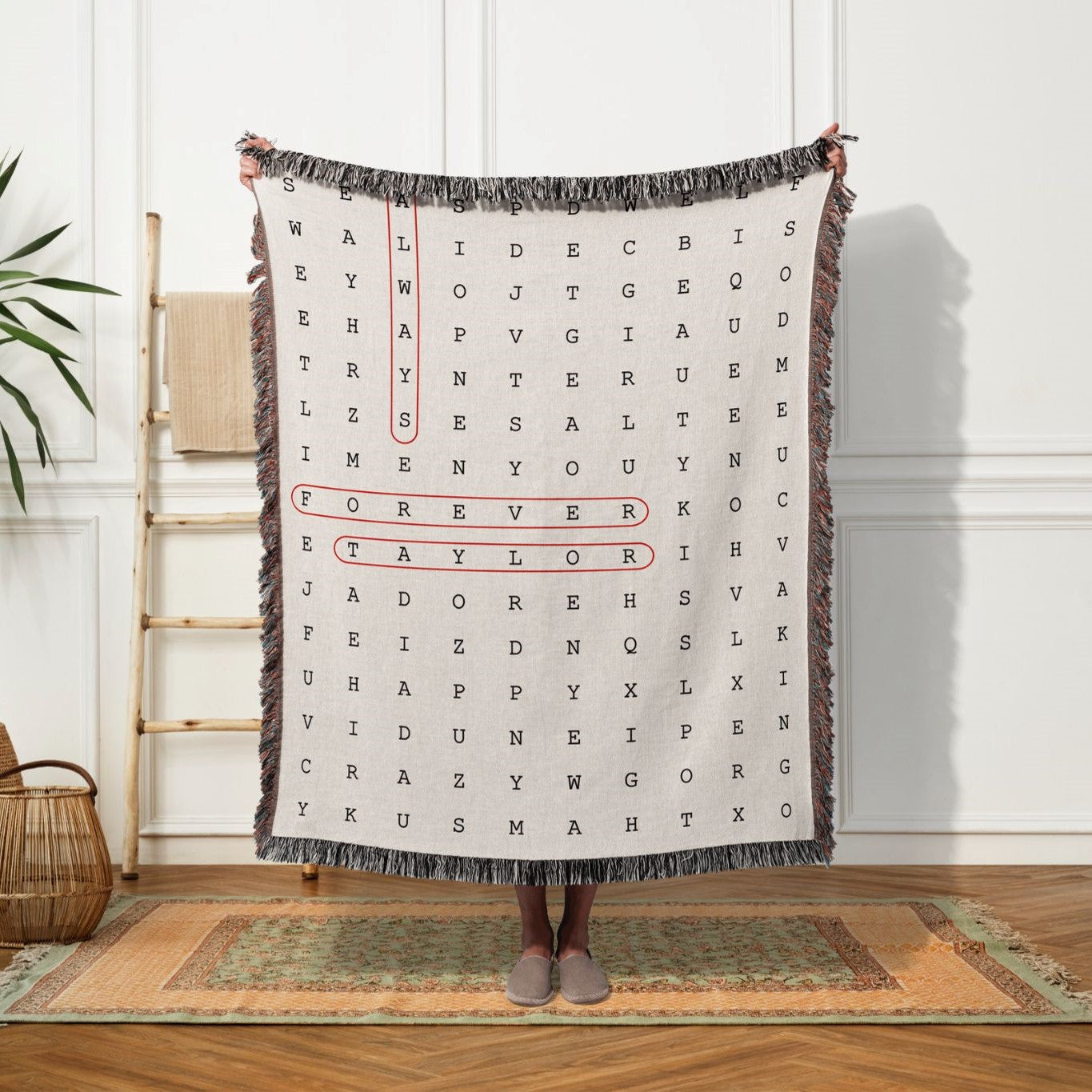 Positive words search woven blanket - personalized woven blanket