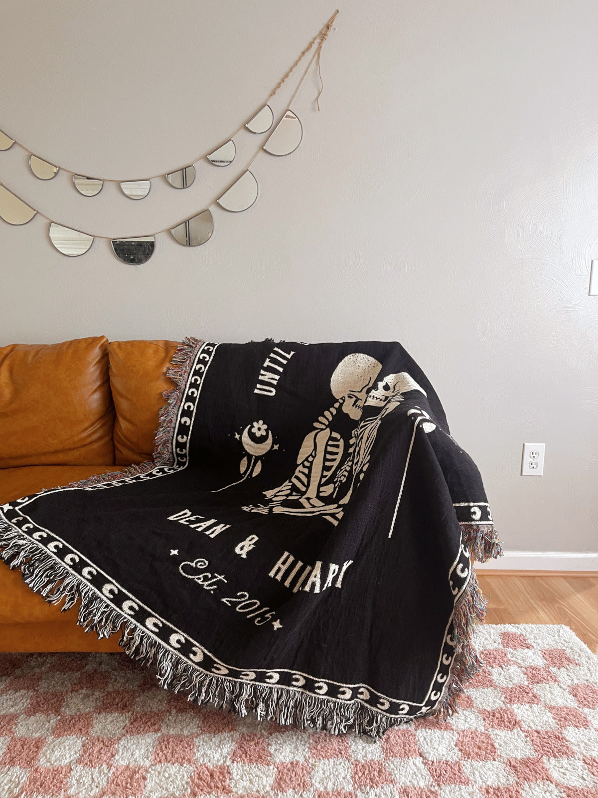 Skeleton couple personalized woven blanket